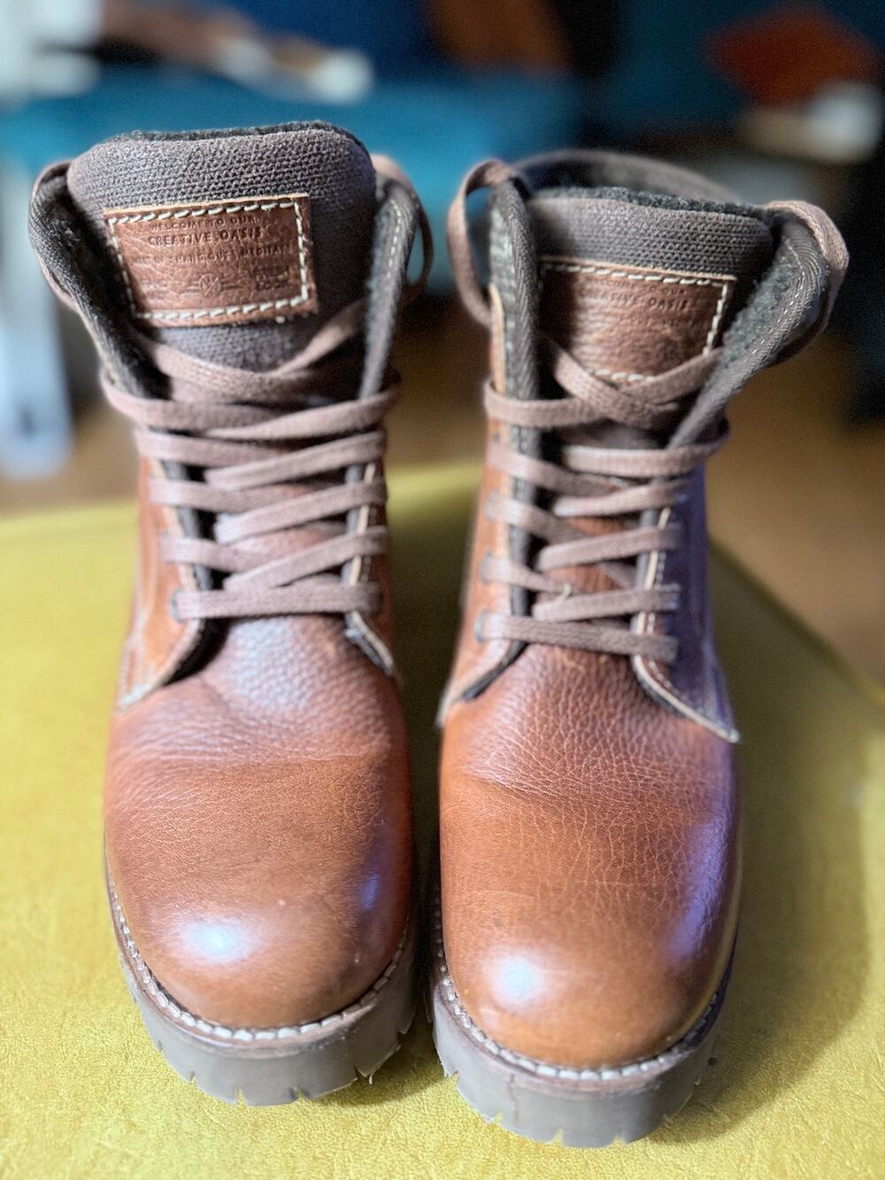 Bullboxer Brown Lace Up Heeled Ankle Boots Lug Sole Size 39